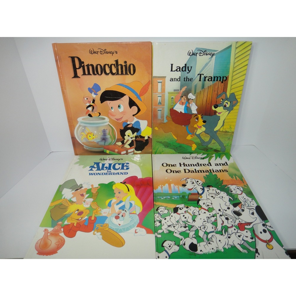Vintage Walt Disney Classic Series Hardcover Book Lot of 4 Pinocchio Alice 101